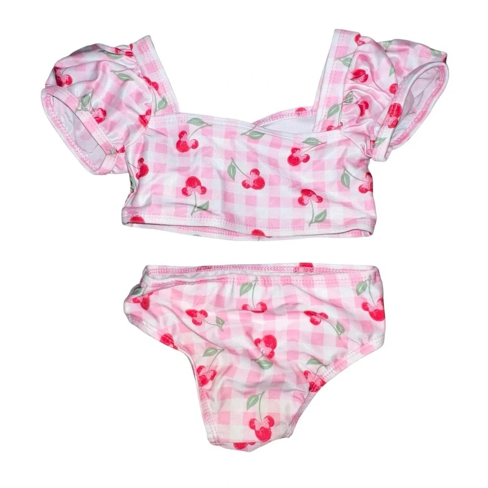 Disney Jr Minnie Mouse 2‎ Piece Swimsuit Pink Cherries Toddler Girls Size 18 M